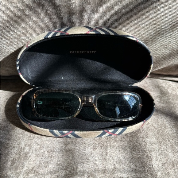Burberry Plaid Sunglasses with Green Lenses